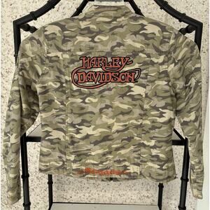 Vintage Harley Davidson Camo Biker Jacket Zip Womens Size XL 90s Y2K VTG